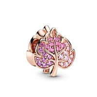 authentic 925 sterling silver new rose gold glittering falling leaves beads fit original pandora bracelet for women diy jewelry