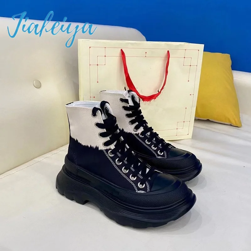 

Women's High-top Canvas Shoes Black Powder Thick-soled Shoes Women's 2021 New Style Platform White Shoes Low-top Color Matching