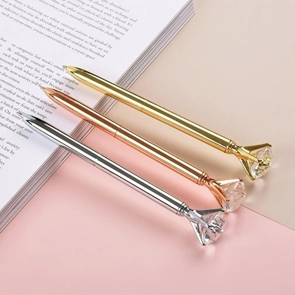 

1PCS Portable Big Crystal Pen Diamond Ballpoint Pens Stationery gem Ballpen Home Office School Supplies Metal Pen Gift