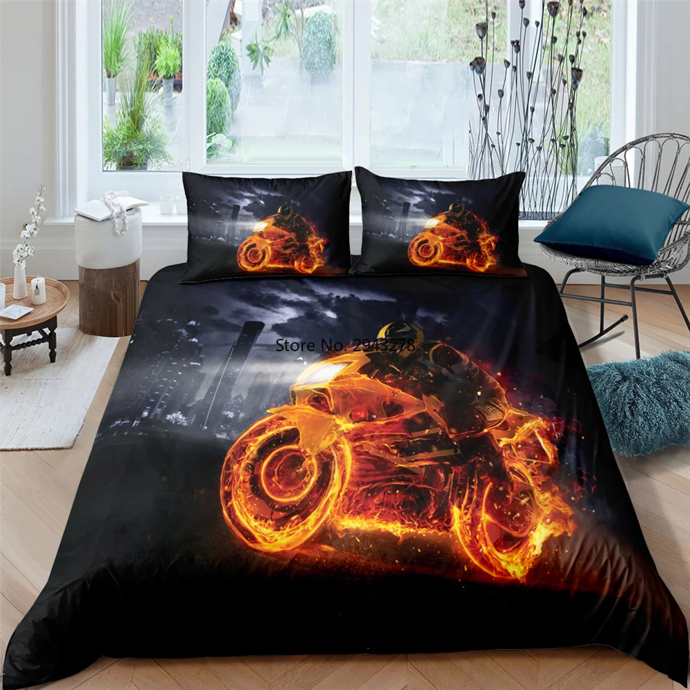 

3D Printed Motorcycle Pattern Bedding Set Cool Duvet Cover Queen Bedclothes Home Textiles Luxury Kids and Adult Bedding Set