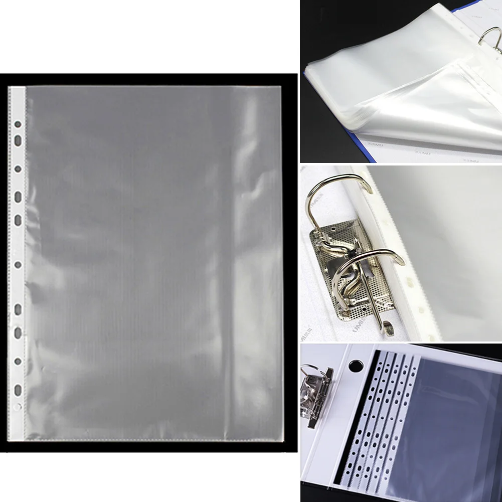 

100 Pages/pack Waterproof Loose-Leaf A4 File Holder Document Pocket Clear Multipurpose Transparent Sheet Protectors File Pouch