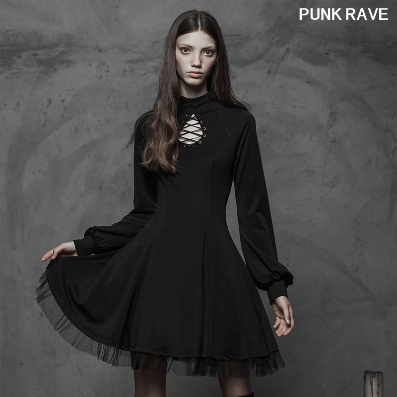 Классическое черное вязаное Двухслойное Сетчатое платье с пышными рукавами