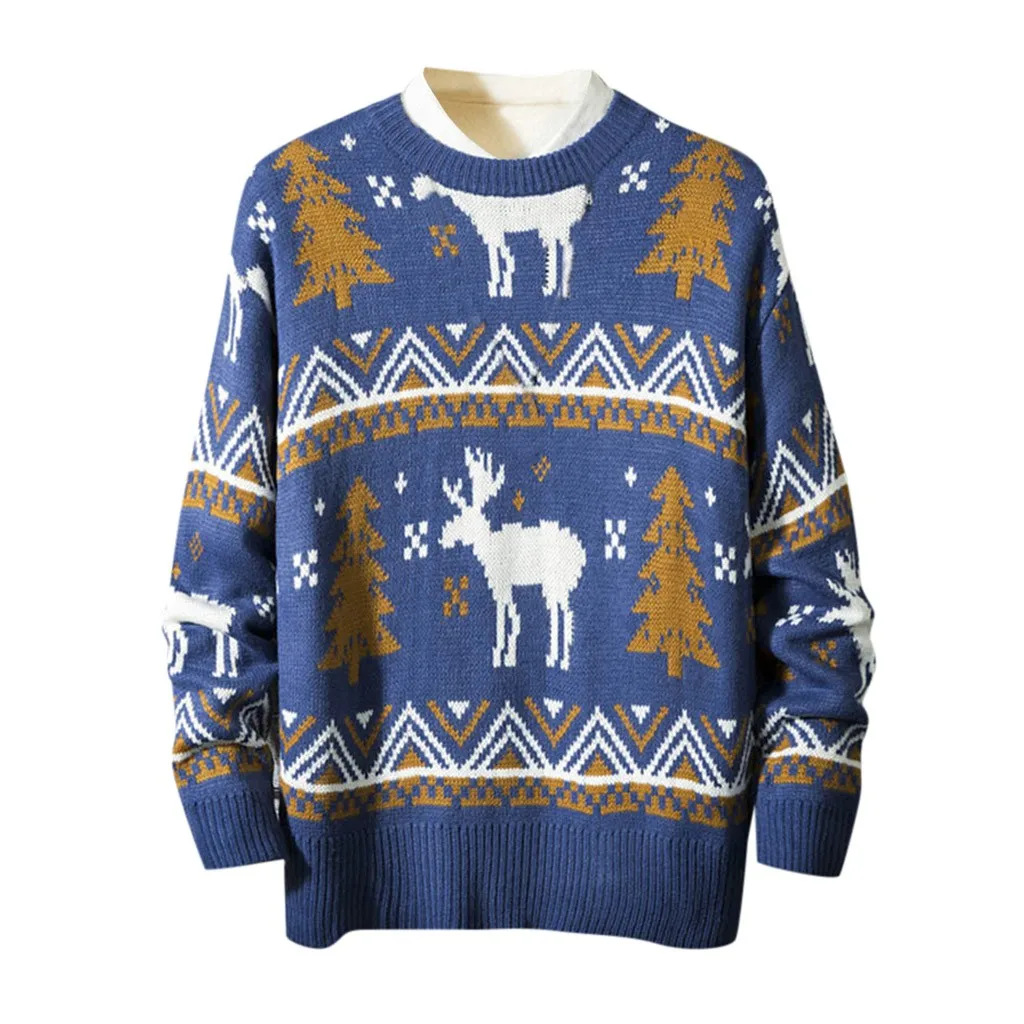 Зимний Рождественский свитер мужской модная Новая блузка с круглым вырезом и