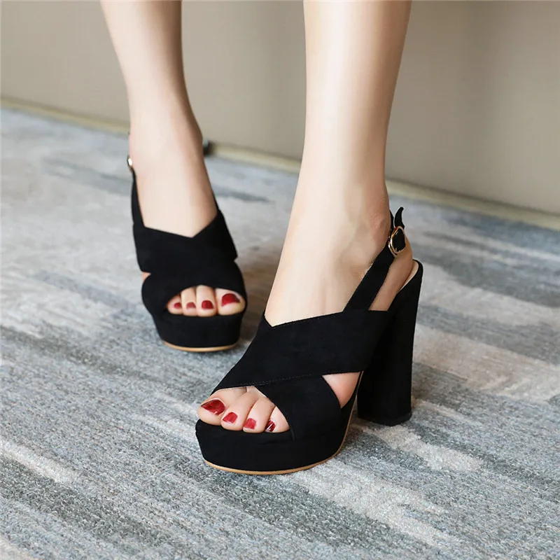 

ASUMER 2021 new arrival women sandals solid colors buckle summer high heels platform sandals fashion party shoes ladies black