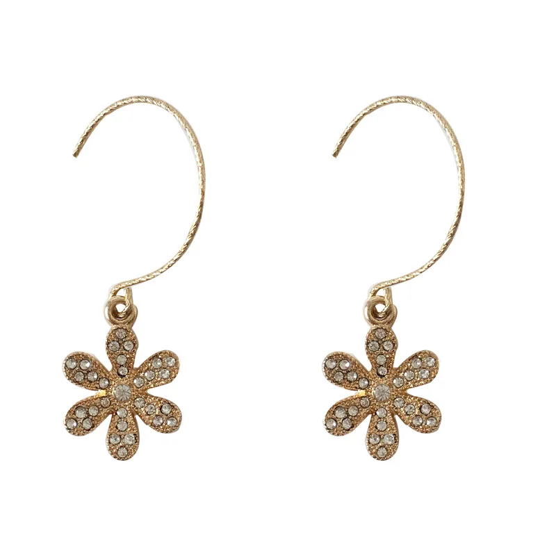

Women Jewelry Flower Drop Earrings Popular Design Delicate Temperament Metal Wire High Quality Shiny Crystal Earrings For Girl