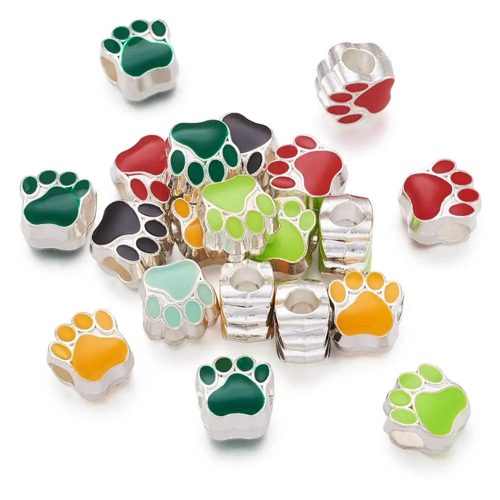 Эмалированные Европейские Бусины из сплава с принтом Собачья лапа бусины