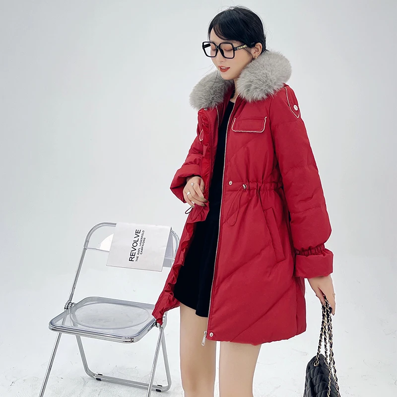 Fitaylor/Зимний пуховик с воротником из натурального Лисьего меха Толстый женский 90%