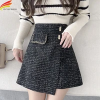 winter skirts women 2021 new korean fashion high waist a line black or white woolen skirt back zipper up mini faldas with lining