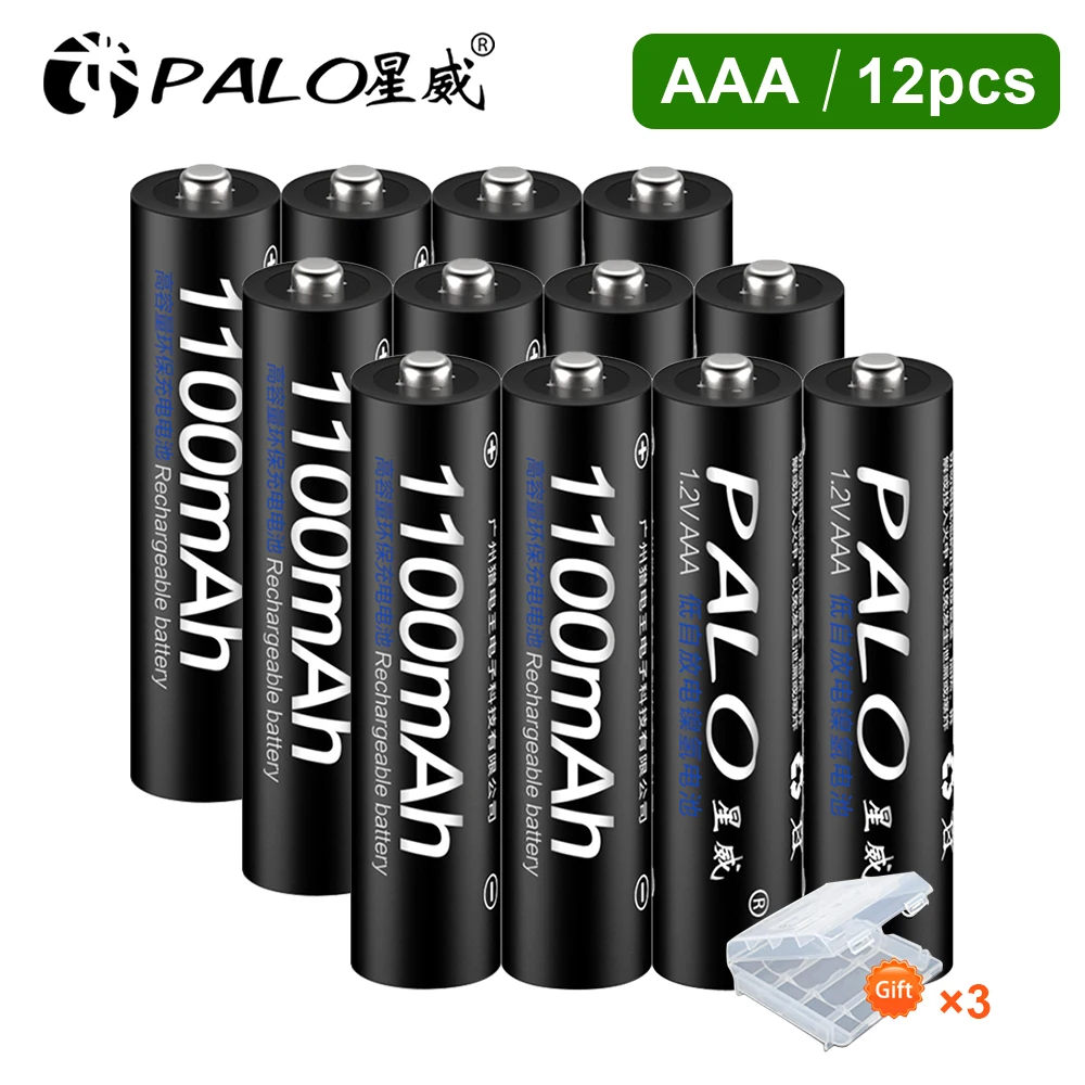 PALO 12 шт. оригинальный 1.2В Ni MH AAA аккумуляторная батарея 1100 мАч 3A батареи Battria