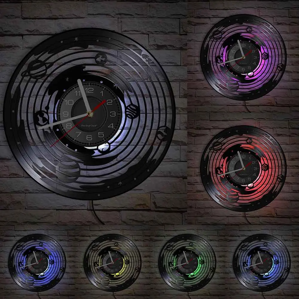 Астрономические настенные часы со светодиодный Ной подсветкой планеты Orbits