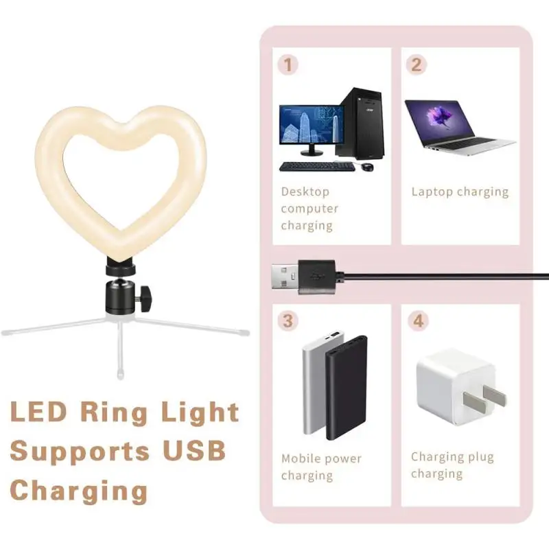 

Cute Tricolor Fill Light 6 Inch Heart-shaped Dimmable Cold Warm LED Lamp 5V/8W Accessories For Makeup Photography Video Live