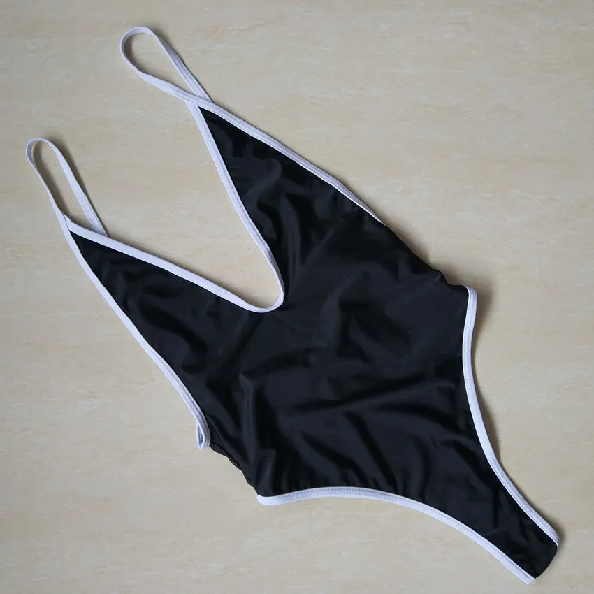 Черно-белый слитный купальник стринги 2021 купальный костюм с высоким вырезом