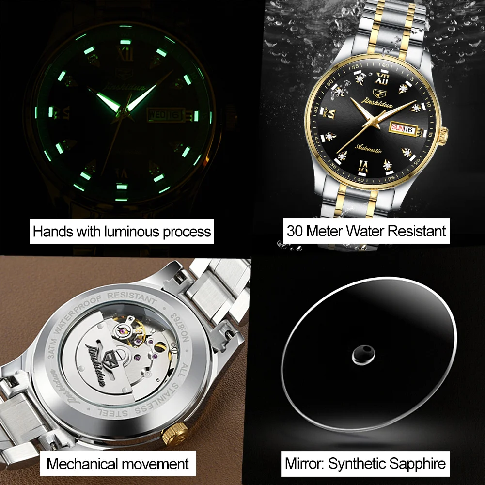 

Men's Automatic Mechanical Wristwatch Waterproof Stainless Steel Watchband With Double Calendar Men And Women Fahion Clock
