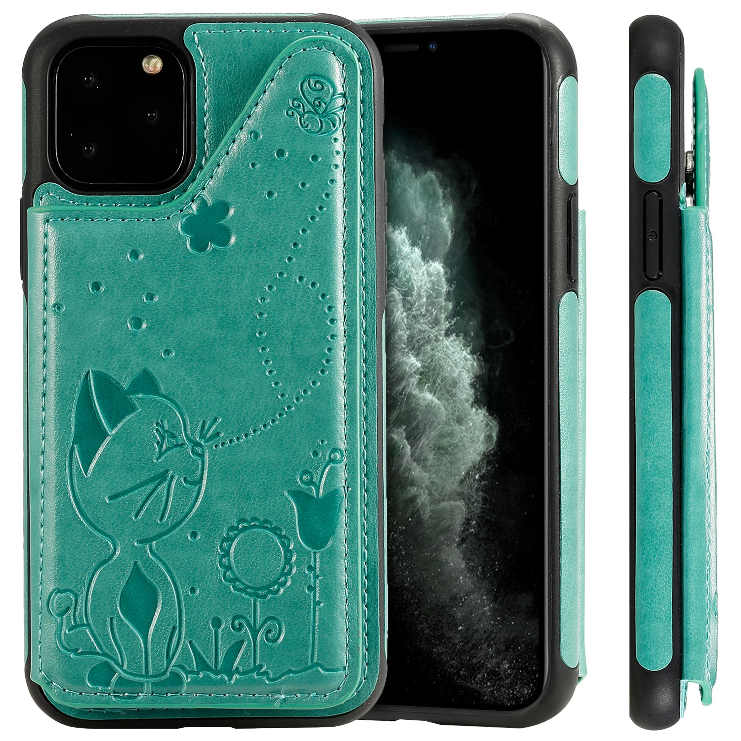 Ретро Чехол из искусственной кожи чехол для IPhone 11 Pro X Xr XS Max слот для карт держатель для samsung S10E S9 S10 Plus 5G Note 9 10 задняя крышка - Цвет: Светло-зеленый