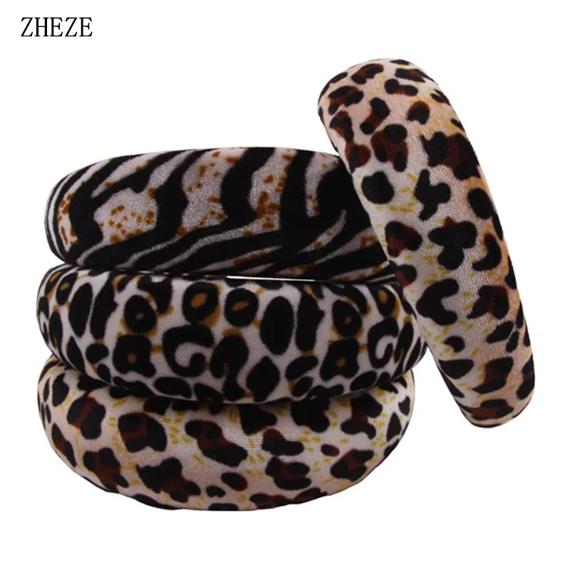 

1PC Vintage Women Leopard Vevet 40mm Thick Sponge Headbands Wide Soft Hairband For Girls Hair Accessories Boutique