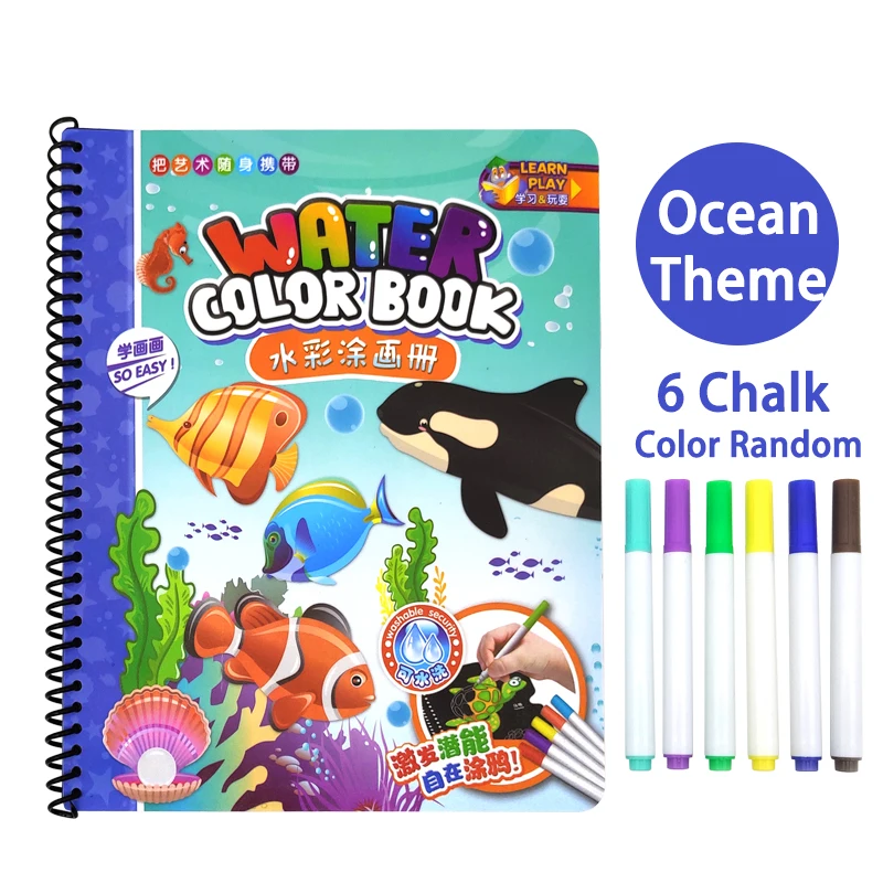ocean 8 sides 6 pen Детский портативный мягкий мел доска для рисования с водой Мел жизнь раскраска доска "сделай сам" живопись - Цвет: ocean 8 sides 6 pen