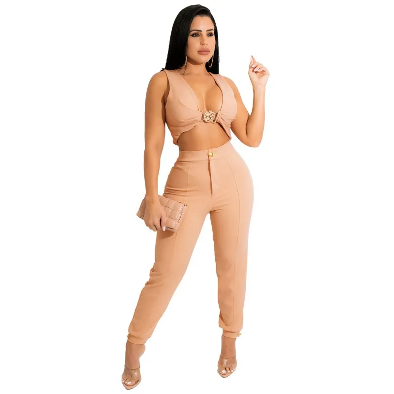 

2 Piece Set Women Tracksuit Solid Sleeveless Vest Tops And Pants Suits Sporty Matching Skinny Stretchy Sportwear Female Outfit