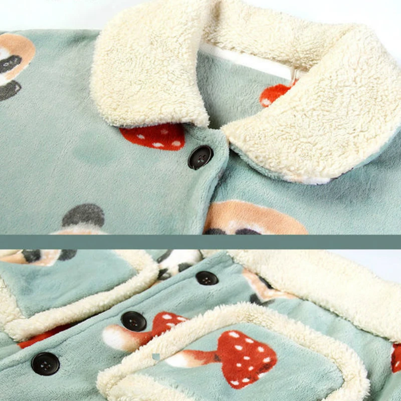

Women Pajama Sets Winter Warm Thick Coral Fleece Sleepwear Turn-down Collar Two Piece Pajamas Suit Cozy Casual Home Loungewear