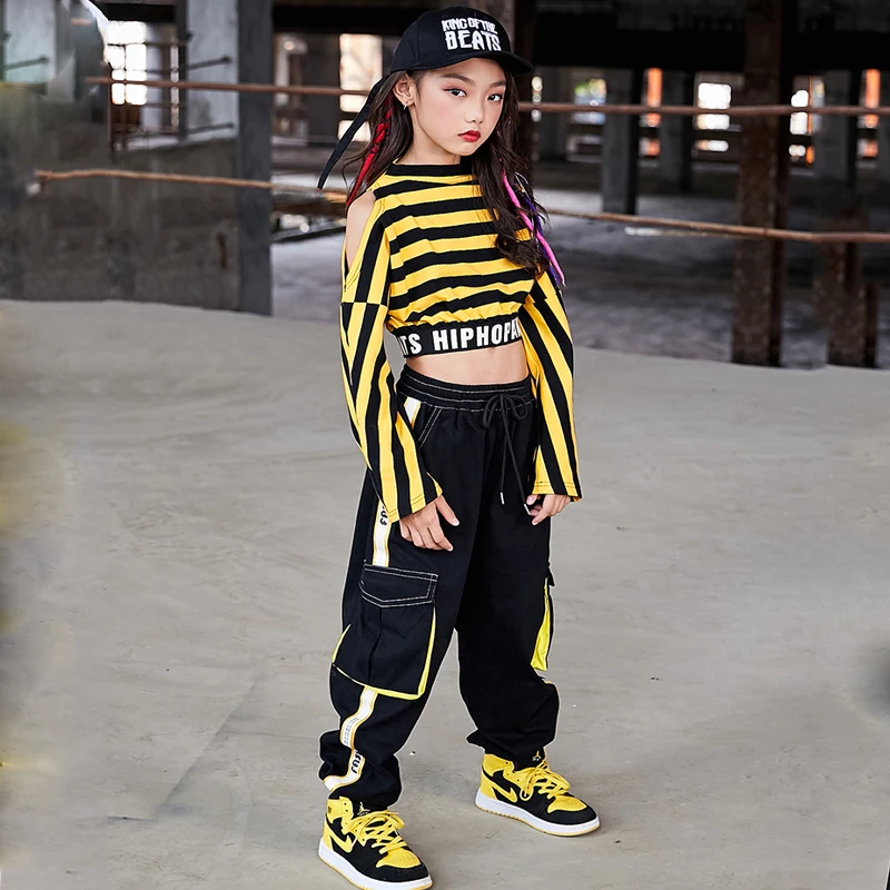 Детские костюмы для джазовых танцев рубашка в желтую полоску брюки одежда стиле