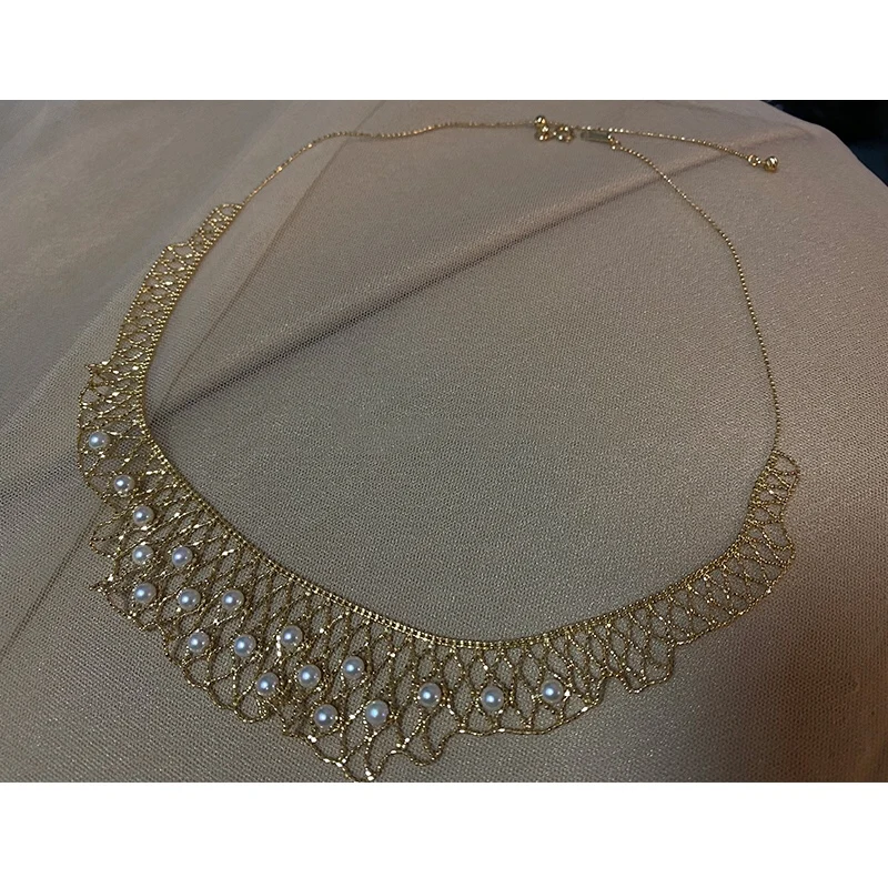 Economici Gioielli In Oro Giallo Massiccio 18 Carati (AU750) Collana In Pizzo Da Donna Collana Girocollo Catena Naturale Akoya Sea Pearl Fashion Lady