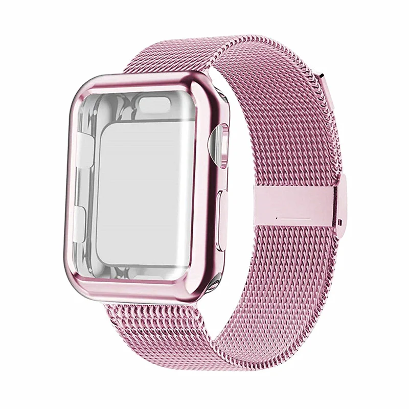 pink gold Чехол+ ремешок для Apple Watch Band 44 мм 40 мм iWatch band 42 мм 38 мм браслет из нержавеющей стали Миланская петля Apple watch 5 4 3 2 1 40 - Цвет ремешка: pink gold