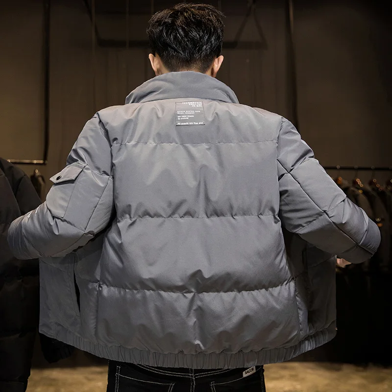 Autumn Winter Casual Men's Thick Warm Parkas Outwear Solid Color Cotton-Padded Jacket Stand-Up Collar Coat Plus Size Top Clothes