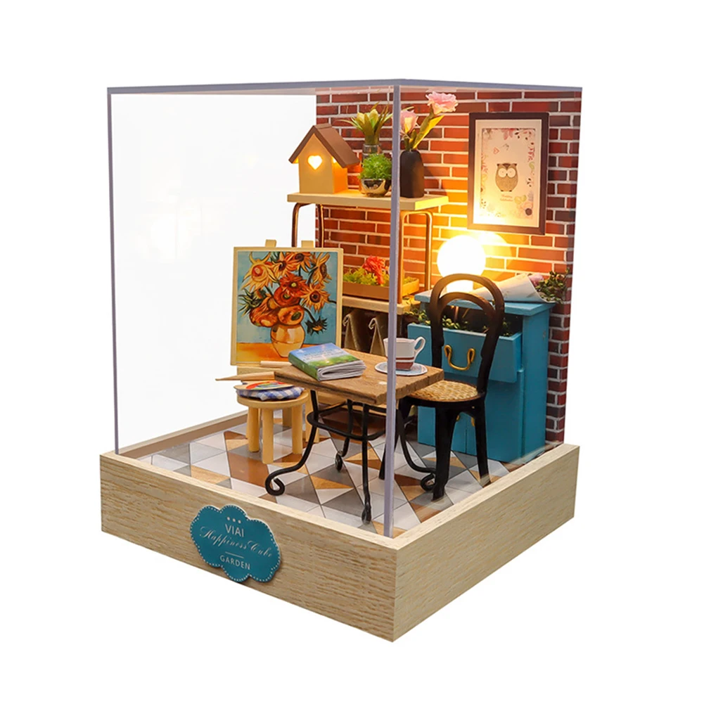 

DIY Hut Art House Model Building Small House Simulation Toy When The Flower Blooms Hand-assembled Doll House With Cover