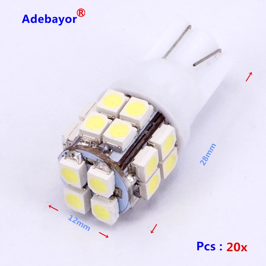 200 шт. белый светильник T10 194 168 W5W 20 светодиодный smd 3528 1210 автомобилей Клин лампы