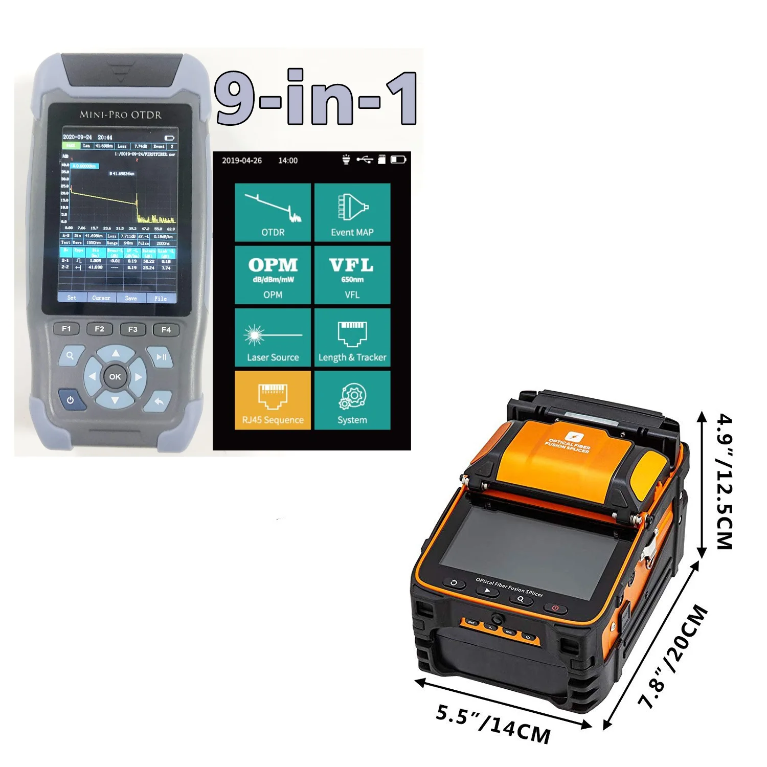 

AI-9 FTTH Fiber Optic Splicing Machine Optical Fiber Fusion Splicer / OTDR With Optical Power Meter OPM VFL Light Source NK3200D