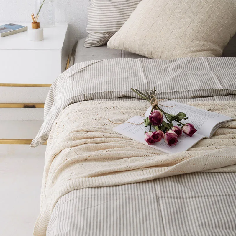 Хлопковое одеяло в скандинавском стиле шаль для сна офиса дивана вязаное с