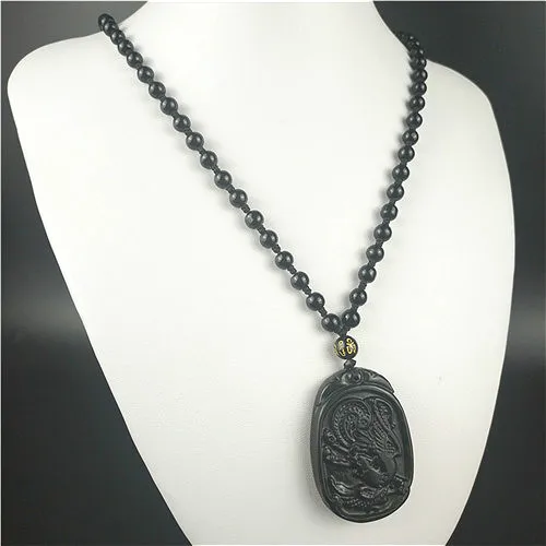 Сертифицированный китайский натуральный черный зеленый нефрит Феникс ожерелье