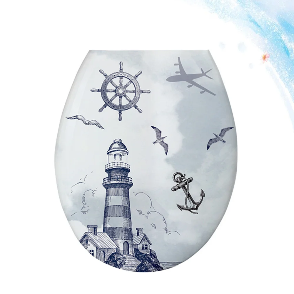 

1PC 18 Inches Thickening Printed Toilet Lid U-shaped Toilet Seat Cover Universal Toilet Lid Creative Patterns Toilet Sea