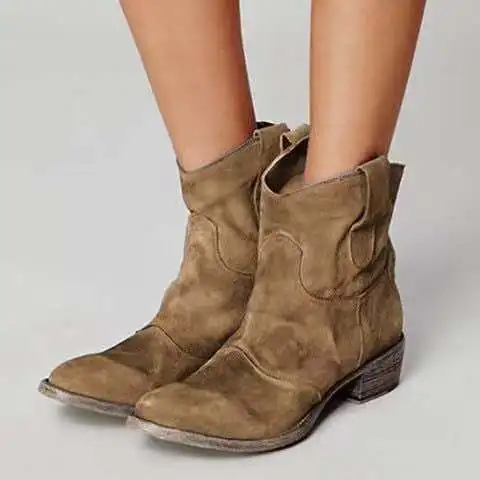 

2021 Western Spring Autumn Ankle Boots Pointed Toe Cowboy Boots Women Restoring ancient ways Short boots Plus Size 34-43