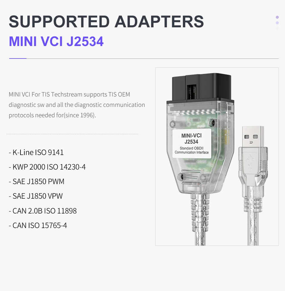 OBD2 Mini VCI V14.20.019 с чипом FT232RL для Toyota TIS Techstream J2534 диагностический инструмент