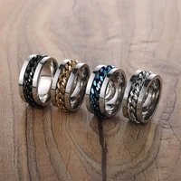 stainless steel rotatable men ring punk rock accessories black chain spinner rings for men wholesale 8mm engagement ring