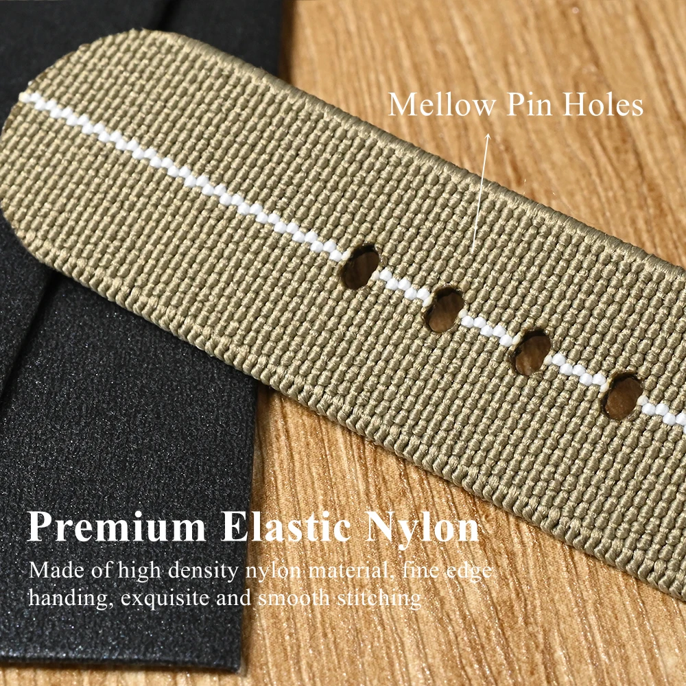 San Martin Elastic 20mm Watch Strap Premium Nylon Watchband  Self-Made Logo Buckle Solid Loops Sports High Quality Durable
