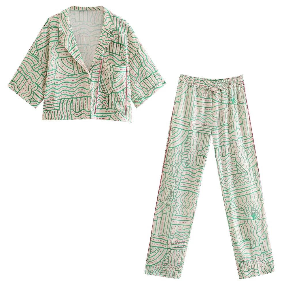 

Женский комплект из двух предметов, укороченная блузка и штаны с эластичным поясом, модный шикарный Повседневный Женский комплект одежды, л...