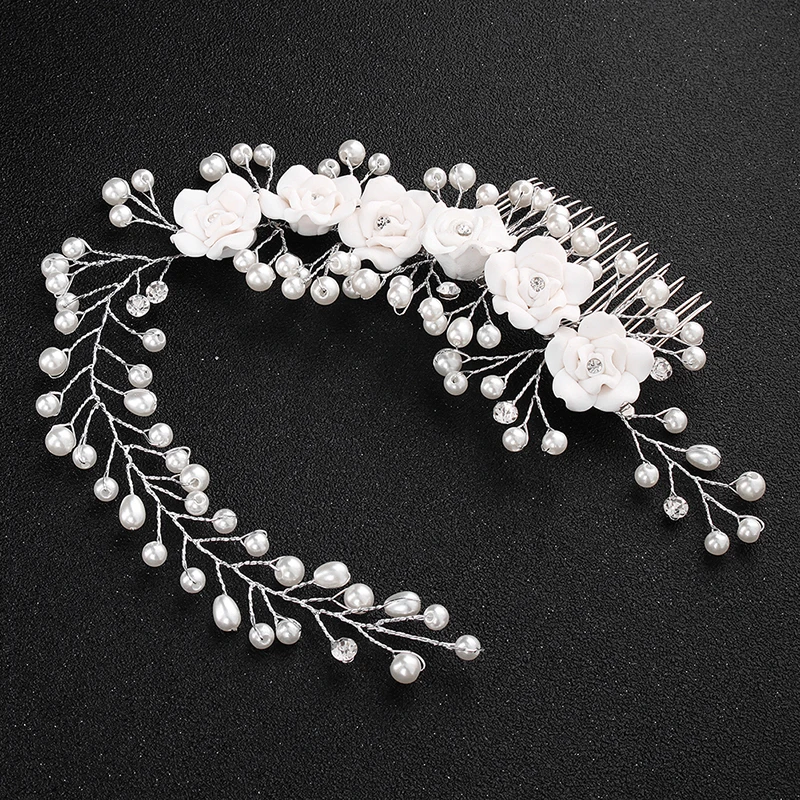 Гребень для волос с белыми цветами свадебные аксессуары невесты ювелирные