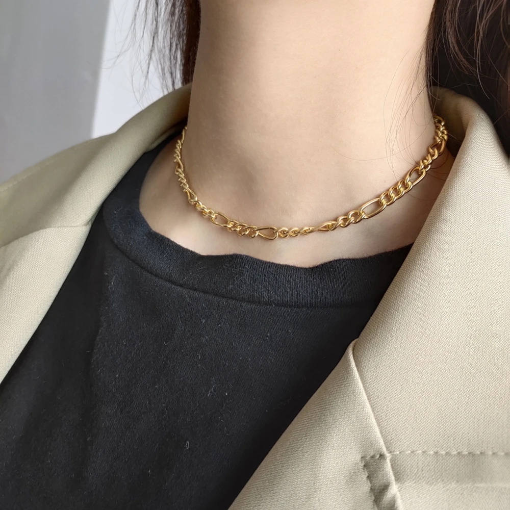 

18K Gold Plated Over 925 Sterling Silver Figaro Chain Necklace Choker Stacking Necklaces For Women Wild Style New Fashion 2019