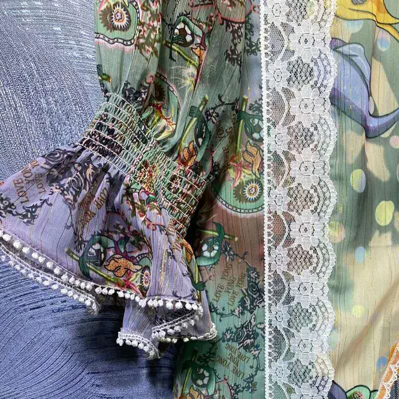 

SEQINYY Sweet Dress Summer Spring New Fashion Design Women Runway Lace Flower Print Plaid Mini Green