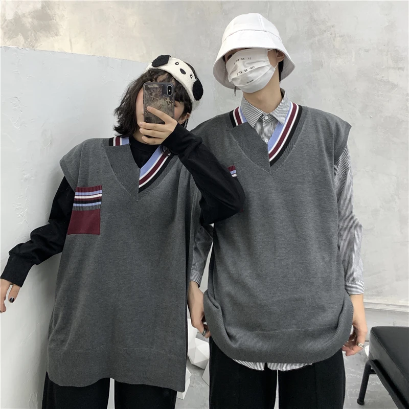 

Spring Women's Clothing solid Sleeveless Korean Ins Harajuku Simple Wool Splice Loose Knittwear Vest sweaters Pullovers Top