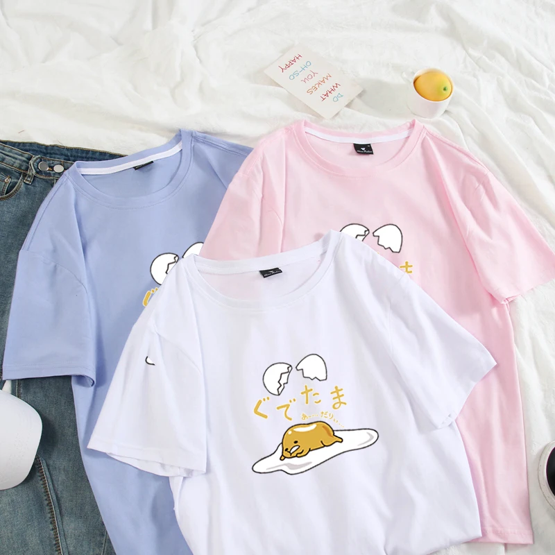 Японский Harajuku милый Gudetama Lazy Egg Yolk Kawaii Футболка женская хлопковая Футболка с рисунком Harajuku женская футболка Топы