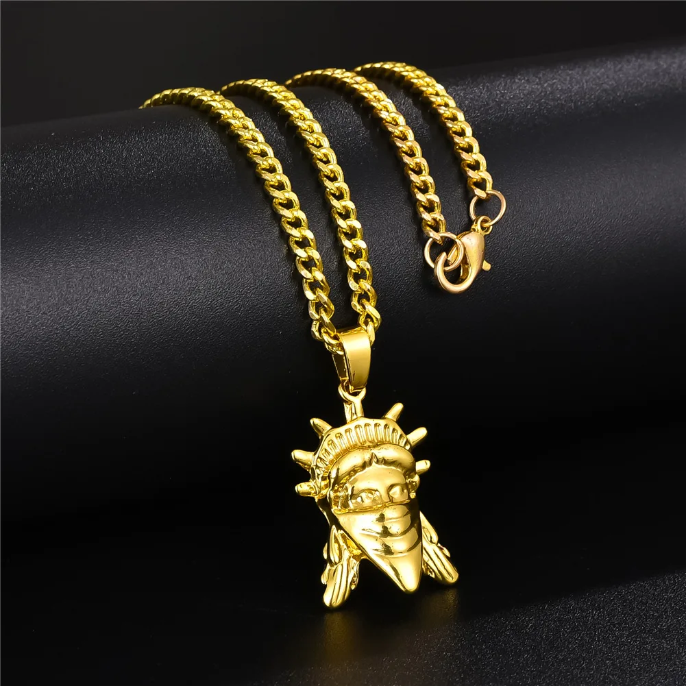

New Hiphop18K Gold Plated Masked Statue of Liberty Chain Necklace Female Chain Necklace Wholesale Accessories Gifts