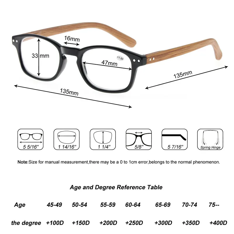 

Modfans Reading Glasses Fashion Wood-Look Spring Hinge Stylish Readers Men Women Magnifying Glass Diopter +1.0 +4.0