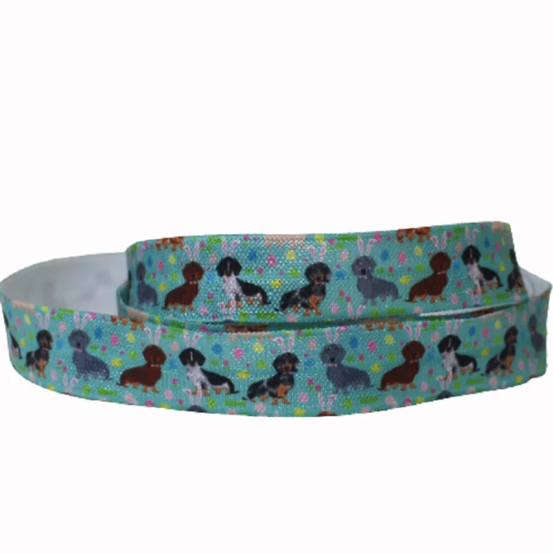 

50Yards 5/8" 16mm Dog Printed Fold Over Elastic Ribbon DIY Handmade Hair Bows Party Decoration