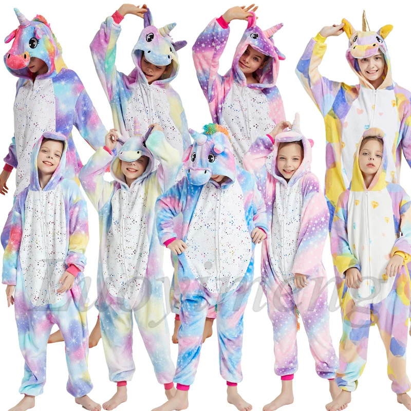 Комбинезон кигуруми женский зимний пижама в виде единорога ститча панды лисы