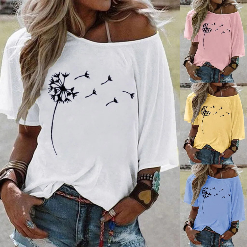 Женская футболка на одно плечо с цветочным принтом летняя Свободная блузка