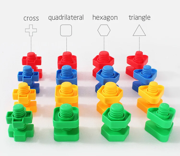 8PCS Screw Building Blocks Nut Shape Match Puzzle Toys For Children Infant Montessori Color Recognize Educational - купить по