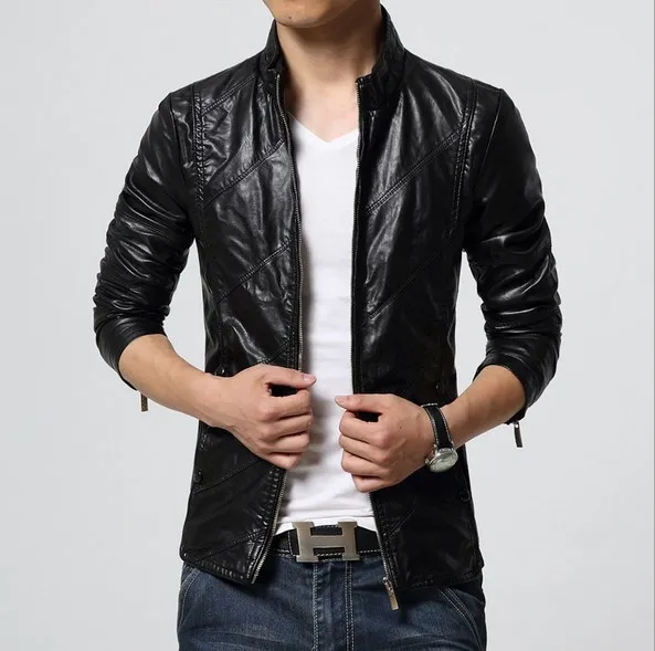 Мужской размера плюс черный красный куртка из искусственной кожи коричневого