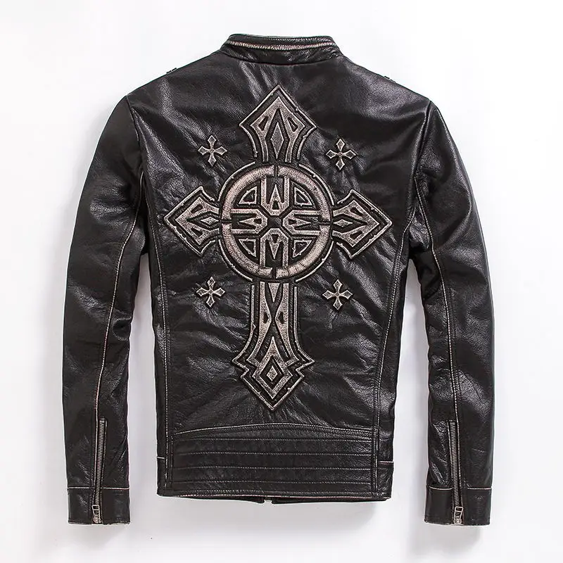 

Vintage Design Man Genuine Leather Jacket,Cow Skin Black Retro Motorcycle Leather Coats Nice Shipping
